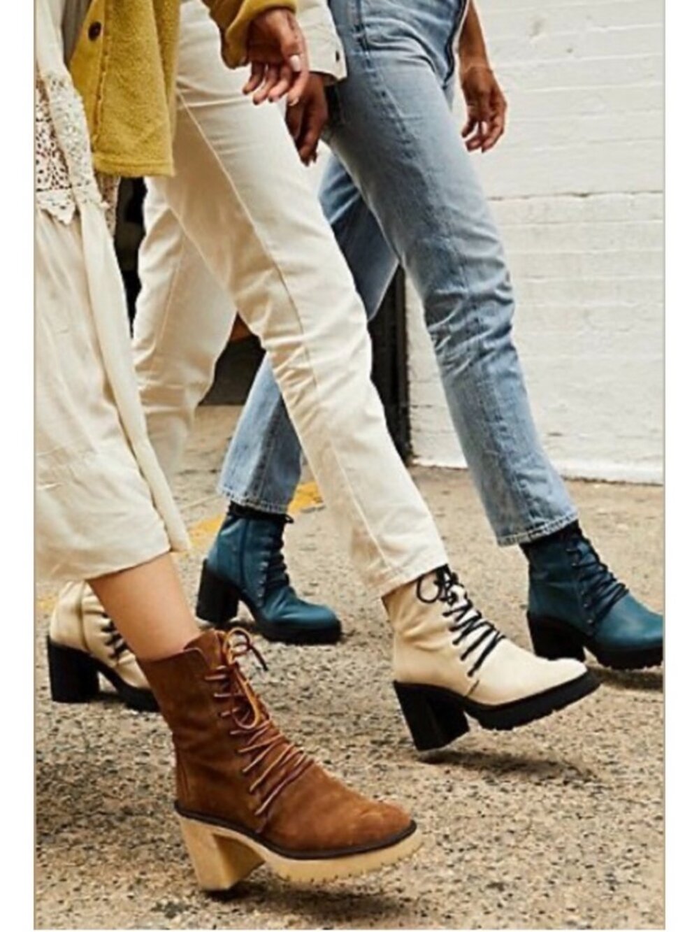 Free People Leather Dylan Lace Up Boots 39 8.5 Blue Block Chunky Witchy Grunge - Picture 3 of 14